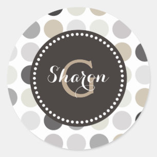 Sticker Rond Monogramme blanc noir moderne de motif de pois