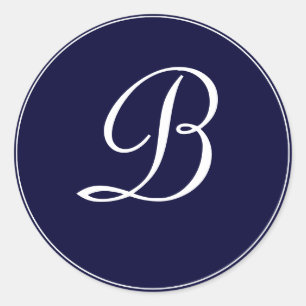 Sticker Rond Monogramme bleu et blanc de la marine "B"