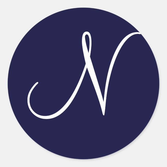 Sticker Rond Monogramme bleu et blanc de la Marine Initiale "N" (Devant)