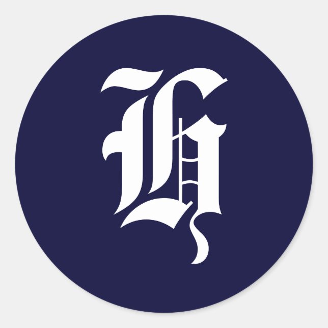 Sticker Rond Monogramme bleu et blanc de la marine Phoques init (Devant)