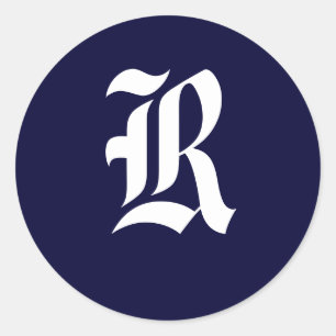 Sticker Rond Monogramme bleu et blanc de la marine Phoques init