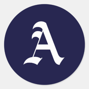 Sticker Rond Monogramme bleu et blanc de la marine Phoques init