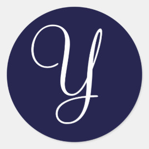 Sticker Rond Monogramme bleu et blanc Marine Phoques initiaux "