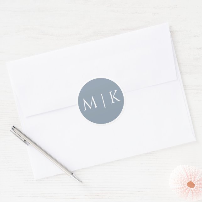 Sticker Rond Monogramme bleu foncé Élégant Mariage minimal simp (Enveloppe)