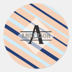 Sticker Rond Monogramme bleu marine rose