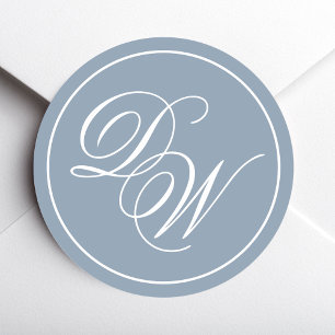 Sticker Rond Monogramme Bleu Poussiéreux Élégantes Initiales Bl