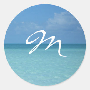Sticker Rond Monogramme bleu turquoise Horizon Caraïbes
