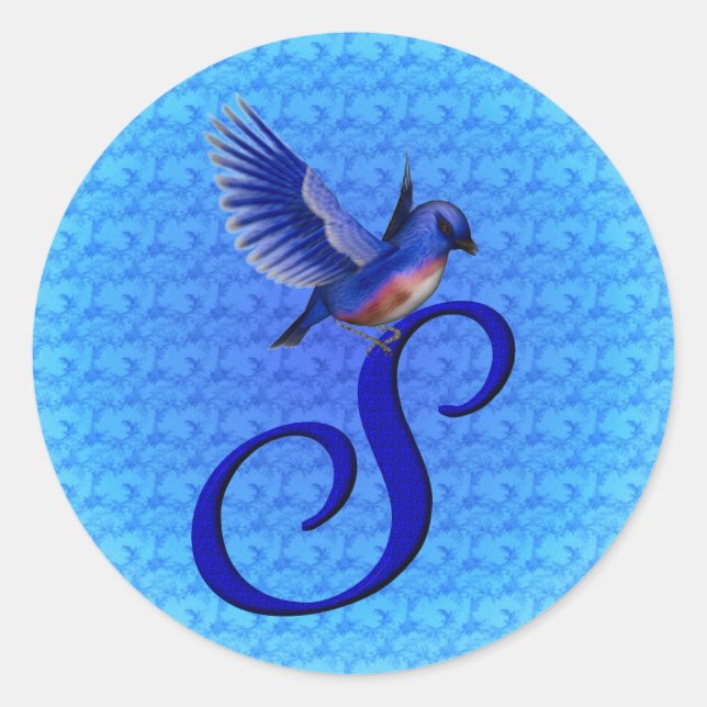 Sticker Rond Monogramme Bluebird Initial S Élégant (Devant)