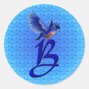 Sticker Rond Monogramme Bluebird Initiale B Élégant