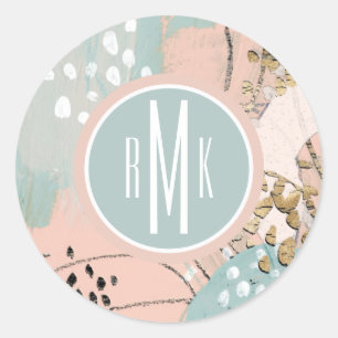 Sticker Rond Monogramme Blush & Gold I