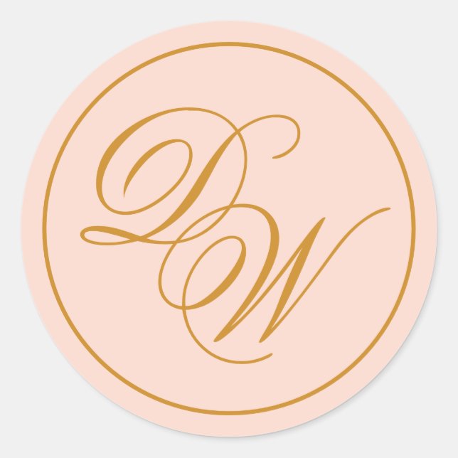 Sticker Rond Monogramme Blush Pink 2 Initiales Calligraphie dor (Devant)
