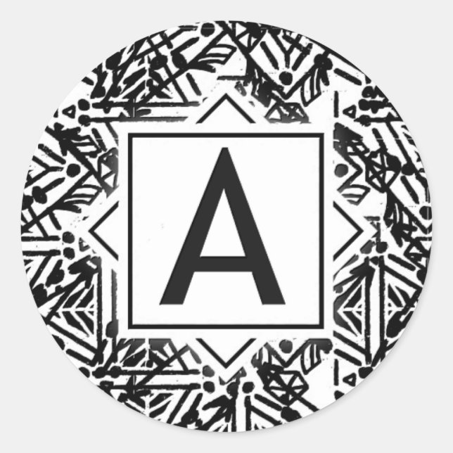 Sticker Rond Monogramme Boho 'A' (Devant)
