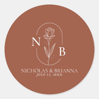 Sticker Rond Monogramme Boho Terracotta Burnt Orange Mariage