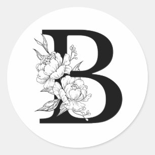 Sticker Rond Monogramme botanique de B. Initiale de lettre avec