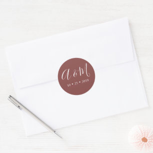 Sticker Rond Monogramme Bourgogne Élégant Mariage