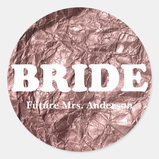 Sticker Rond Monogramme Bride Rose papier or texture métallique (Devant)