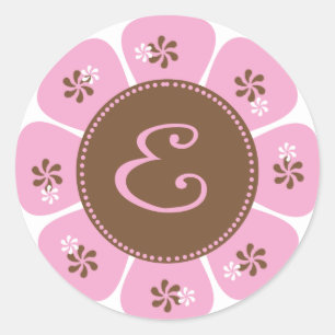 Sticker Rond Monogramme Brown et rose E