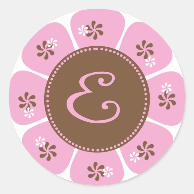 Sticker Rond Monogramme Brown et rose E (Devant)