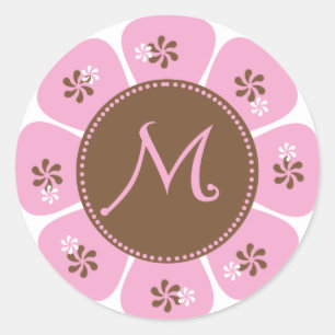 Sticker Rond Monogramme Brown et rose M