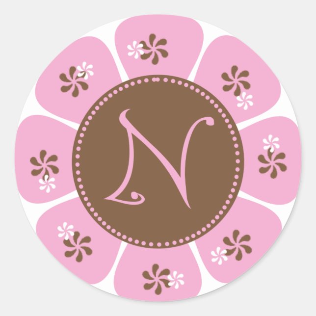 Sticker Rond Monogramme Brown et rose N (Devant)