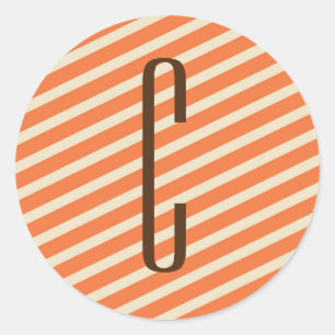 Sticker Rond Monogramme Brown sur bandes diagonales orange rétr