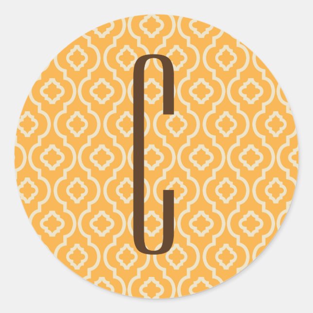 Sticker Rond Monogramme Brown sur Motif Orange rétro (Devant)