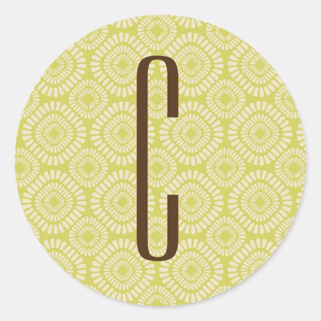 Sticker Rond Monogramme Brown sur Motif vert de la station Retr (Devant)