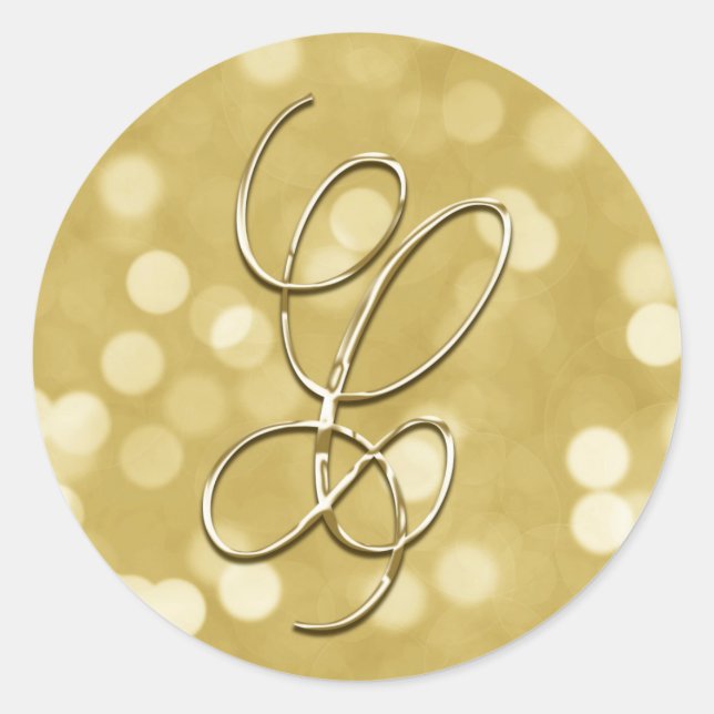 Sticker Rond Monogramme C Gold Bokeh Seal Faire-part de mariage (Devant)