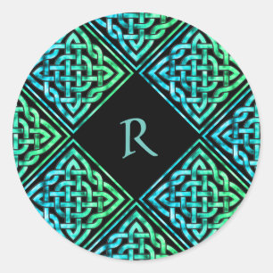 Sticker Rond Monogramme Celtic noeud bleu vert