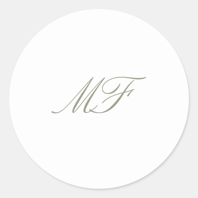 Sticker Rond Monogramme classique classique Sage vert Mariage b (Devant)