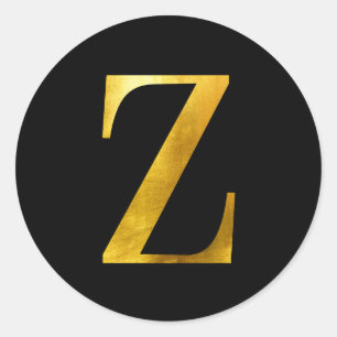 Sticker Rond Monogramme classique en or jaune sur fond noir Z