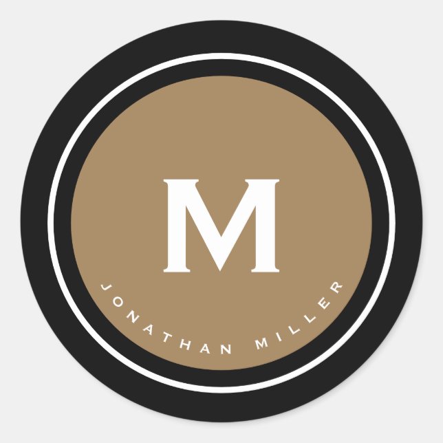 Sticker Rond Monogramme classique en or noir simple (Devant)