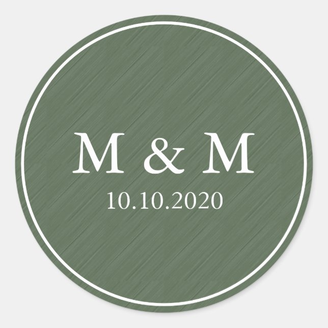 Sticker Rond Monogramme classique Mariage brossé vert foncé (Devant)
