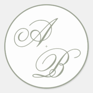 Sticker Rond Monogramme classique Mariage de bordure de script 