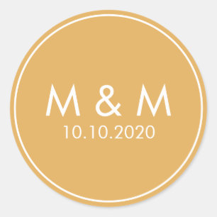 Sticker Rond Monogramme classique Mariage orange jaune