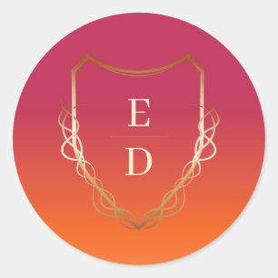 Sticker Rond Monogramme classique Viva Magenta Gradient Or