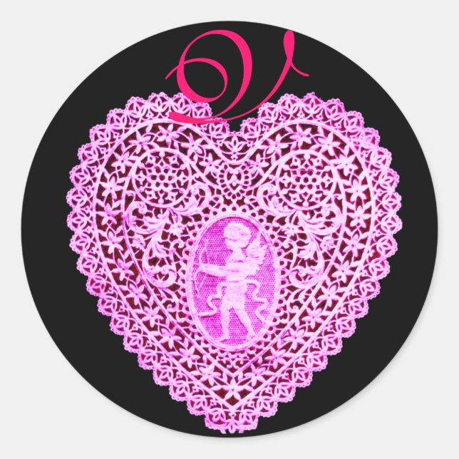 Sticker Rond MONOGRAMME COEUR DE LAMPE CUPIDE, rose (Devant)