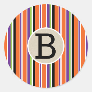 Sticker Rond Monogramme coloré de rayures d'Halloween, Cadeau d