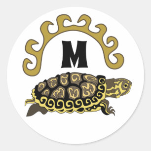Sticker Rond Monogramme coloré de tortue coulissantes Cumberlan
