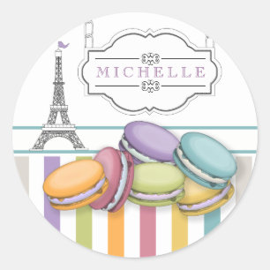 Sticker Rond Monogramme coloré de Tour Eiffel de Paris Macaron