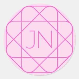 Sticker Rond Monogramme cool, Style de logo de hanche   Rose & 