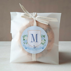 Sticker Rond Monogramme côtier intemporel Baby shower garçon Fa