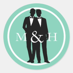 Sticker Rond Monogramme couleur Mariage Gay deux pièces