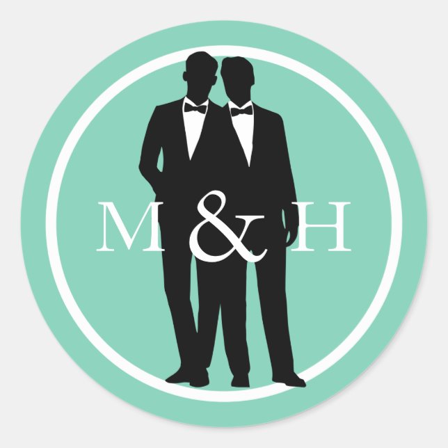 Sticker Rond Monogramme couleur Mariage Gay deux pièces (Devant)