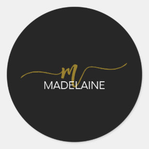 Sticker Rond Monogramme couleur noir blanc or personnalisé
