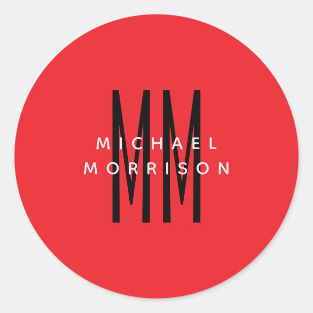 Sticker Rond Monogramme couleur rouge vif Lettres initiales Nom (Devant)