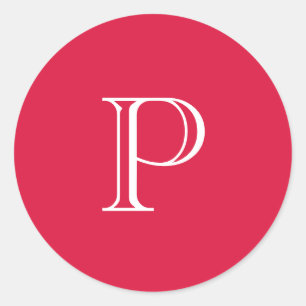 Sticker Rond Monogramme couleur solide rouge Crimson initial