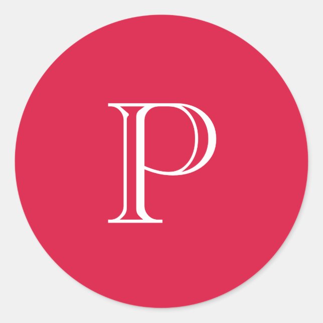 Sticker Rond Monogramme couleur solide rouge Crimson initial (Devant)
