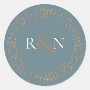Sticker Rond Monogramme Couronne de Laurier Floral Or