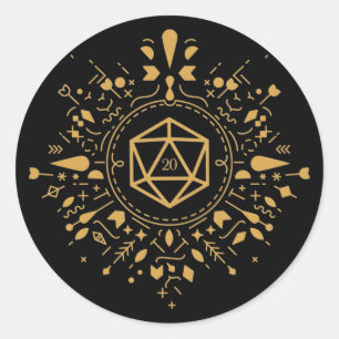 Sticker Rond Monogramme D20 Imaginaire à dés Tablette RPG